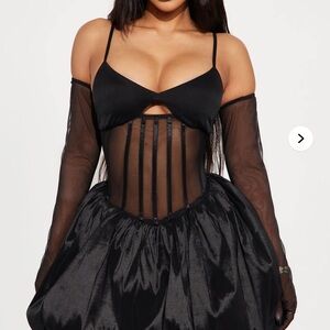 Fashion Nova Josefina Sheer Corset Bubble Mini Dress - Black